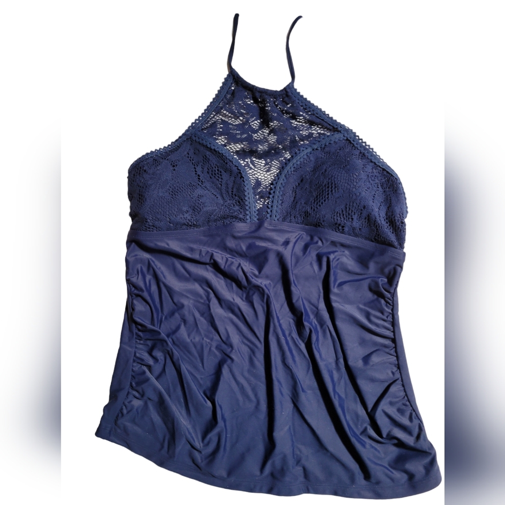Coastal Blue Swimsuit Navy Top w/Lace Size L